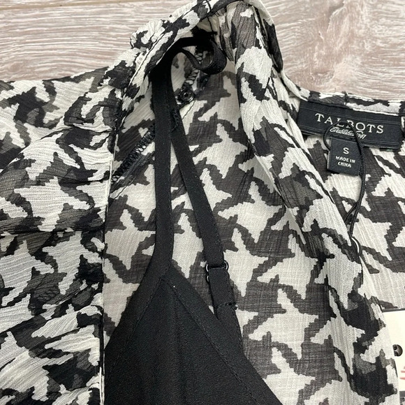 NWT Talbots 100% Silk Houndstooth Blouse with Black Camisole S - Picture 14 of 15